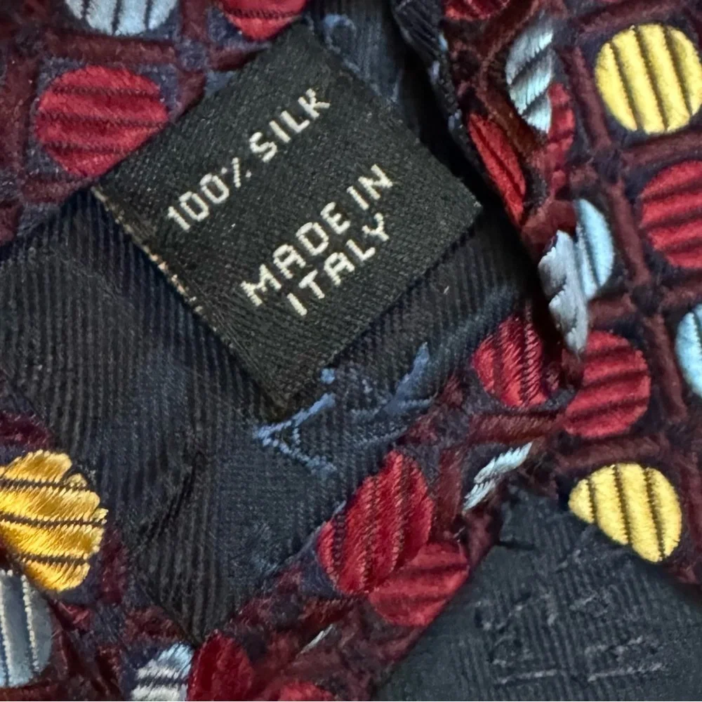 JOS. A BANK Burgundy and Gold Geometric Patterned Silk Tie Made In Italy
